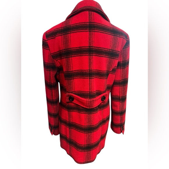 Chadwick’s of Boston Red and Black Plaid Wool Peacoat - Size 6 - Picture 4 of 8